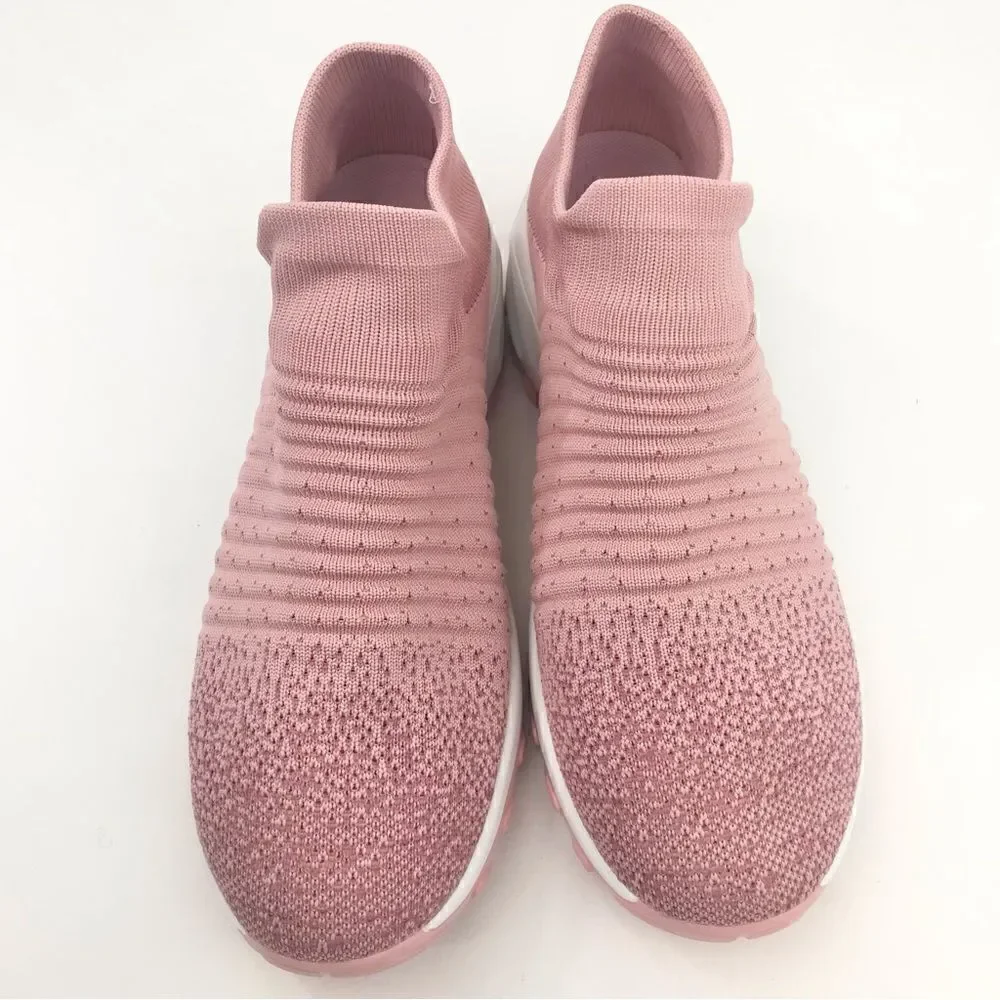STQ Pink Gradient Air Cushion Speckled Knit Sock Athletic Walking Sneakers